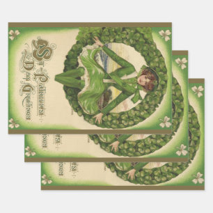 Vintage St. Patrick's Day, Kranz mit irischer Jung Geschenkpapier Set