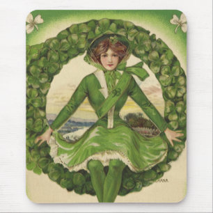 Vintage St. Patrick's Day, Kranz mit irischer Jung Mousepad