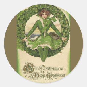 Vintage St. Patrick's Day, Kranz mit irischer Jung Runder Aufkleber