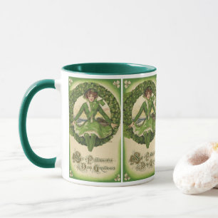 Vintage St. Patrick's Day, Kranz mit irischer Maid Tasse