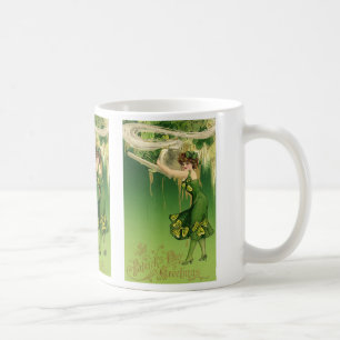 Vintage St. Patrick's Day, Lady raucht Pfeife und  Kaffeetasse