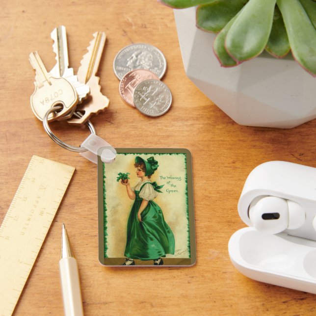 Vintage St. Patrick's Day Lass Wearing Green Schlüsselanhänger (Schreibtisch)