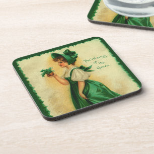 Vintage St. Patrick's Day Mädchen mit grüner Kleid Getränkeuntersetzer