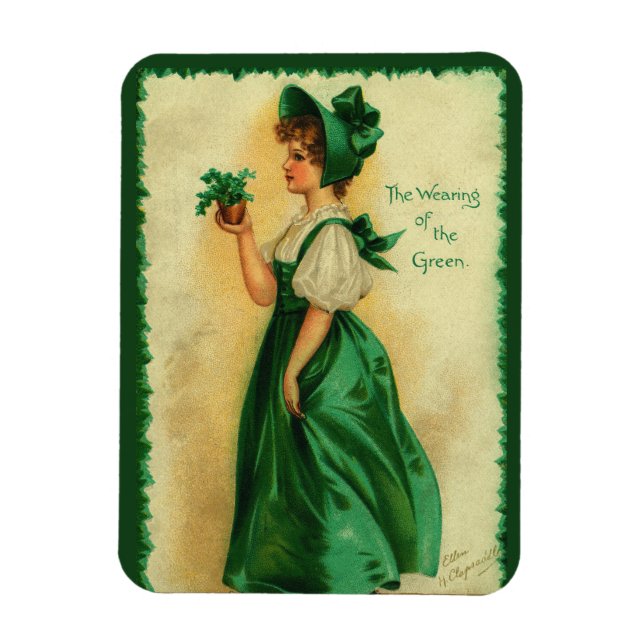 Vintage St. Patrick's Day Mädchen mit grüner Kleid Magnet (Vertikal)