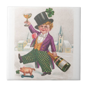 Vintage St. Patricks Day Shamrock Champagner Fliese