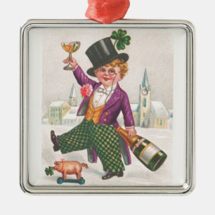 Vintage St. Patricks Day Shamrock Champagner Ornament Aus Metall
