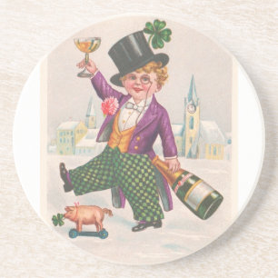Vintage St. Patricks Day Shamrock Champagner Sandstein Untersetzer