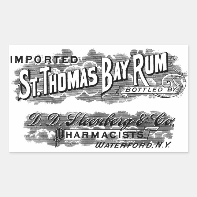 Vintage St. Thomas Bay Rum Werbelogo Etikett Rechteckiger Aufkleber (Vorderseite)