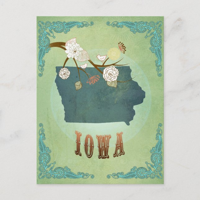 Vintage Staats-Karte Iowas - Grün Postkarte (Vorderseite)