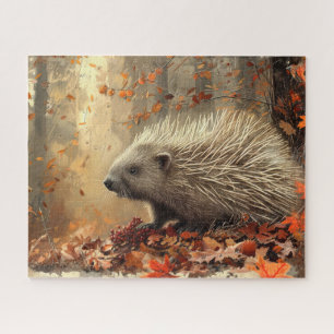 Vintage Stachelschwein in Herbstlaub 16x20 Puzzle