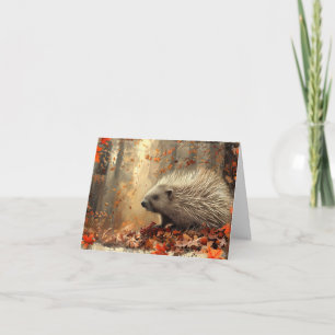 Vintage Stachelschwein in Herbstlaub Blank