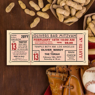 Vintage Stadion-Ticket Baseball Bar Mitzwa Rot Einladung