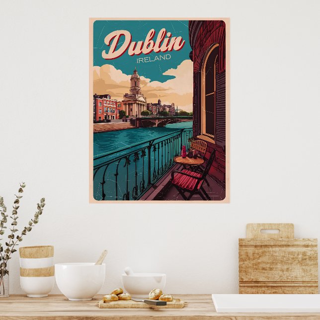 Vintage Stadt Dublin, Irland Poster (Küche)