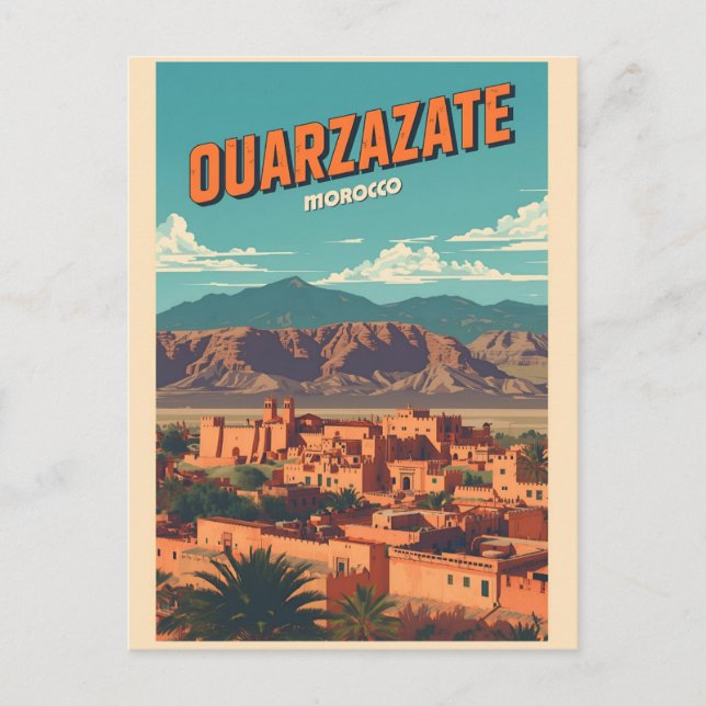 Vintage Stadt Kasbah Ouarzazate Sahara Wüste Marok Postkarte (Vorderseite)