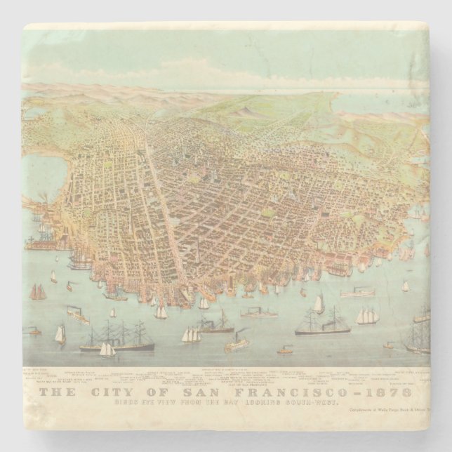 Vintage Stadt San Francisco - wiederhergestellte K Steinuntersetzer (Vorderseite)