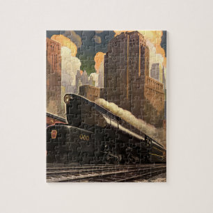 Vintage Stadt, T1 Duplex-Zug auf Eisenbahnschienen Puzzle