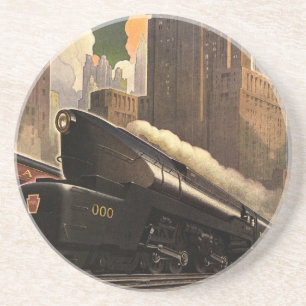 Vintage Stadt, T1 Duplex Zug auf Eisenbahnschienen Untersetzer