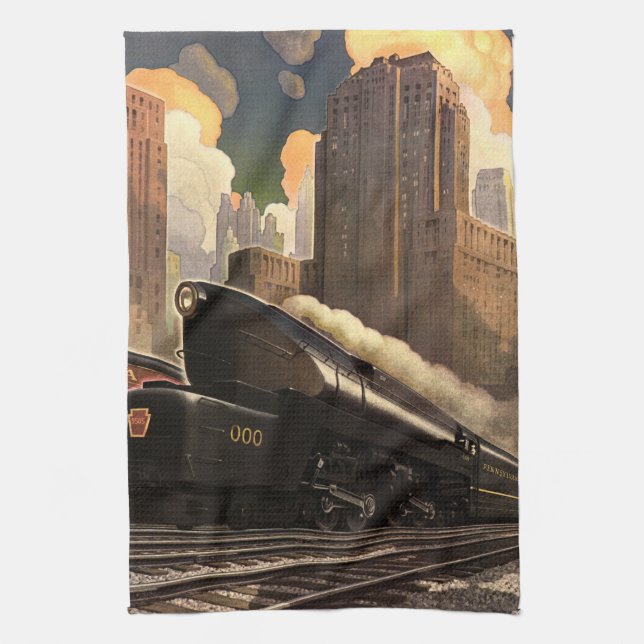 Vintage Stadt, T1 Duplex-Zug auf Eisenbahnstrecken Handtuch (Vertikal)