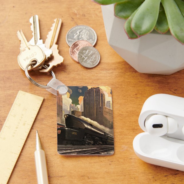 Vintage Stadt, T1 Duplex-Zug auf Eisenbahnstrecken Schlüsselanhänger (Schreibtisch)