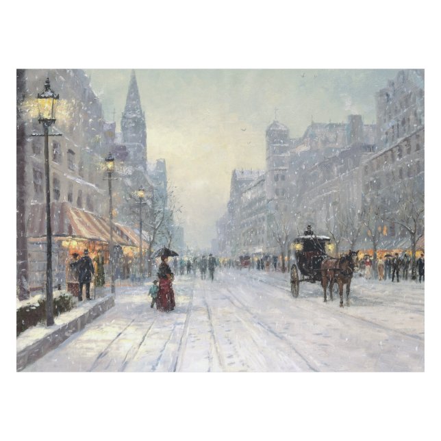 Vintage Stadt Winter Weihnachtspromenade Landschaf Tischdecke (Vorderseite (Horizontal))