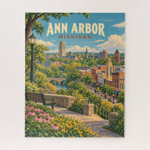 Vintage-Stadtansicht von Ann Arbor Michigan Puzzle
