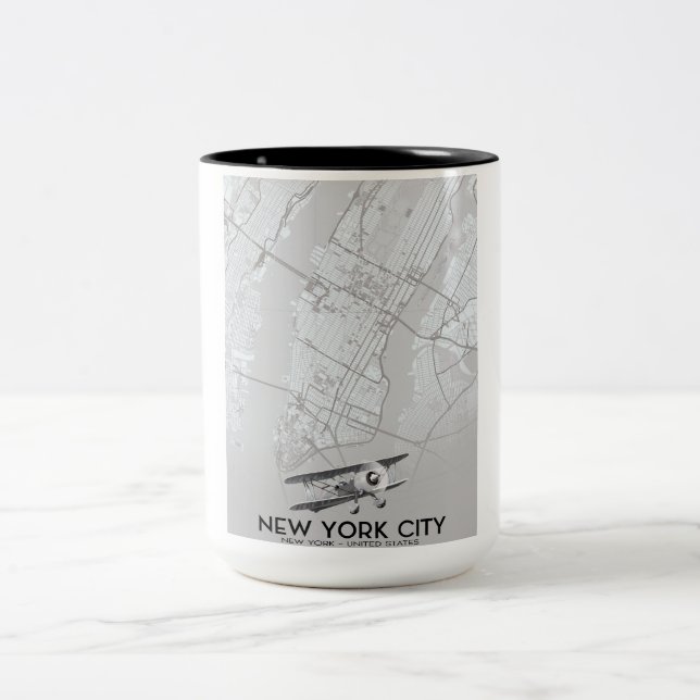 Vintage Stadtkarte New York City Zweifarbige Tasse (Mittel)