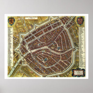 Vintage Stadtkarte von Leiden Poster