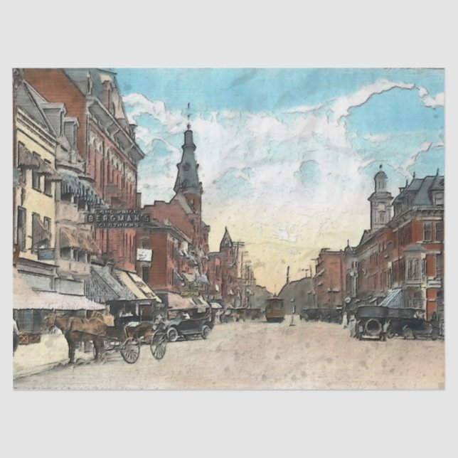 Vintage Stadtmitte Ohio Dekoupage Tissue Paper Seidenpapier (Vorderseite)