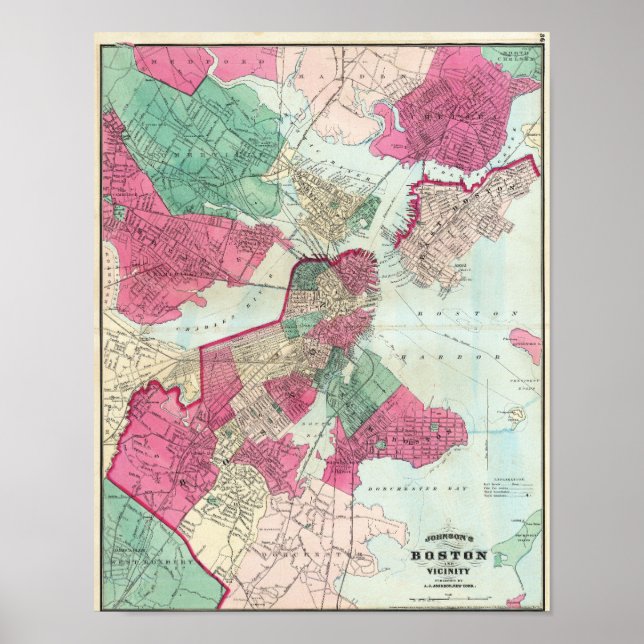 Vintage Stadtplan von Boston 1870 Poster (Vorne)