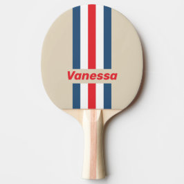 Vintage Staffel Pin gestreift mit Namen Tischtennis Schläger