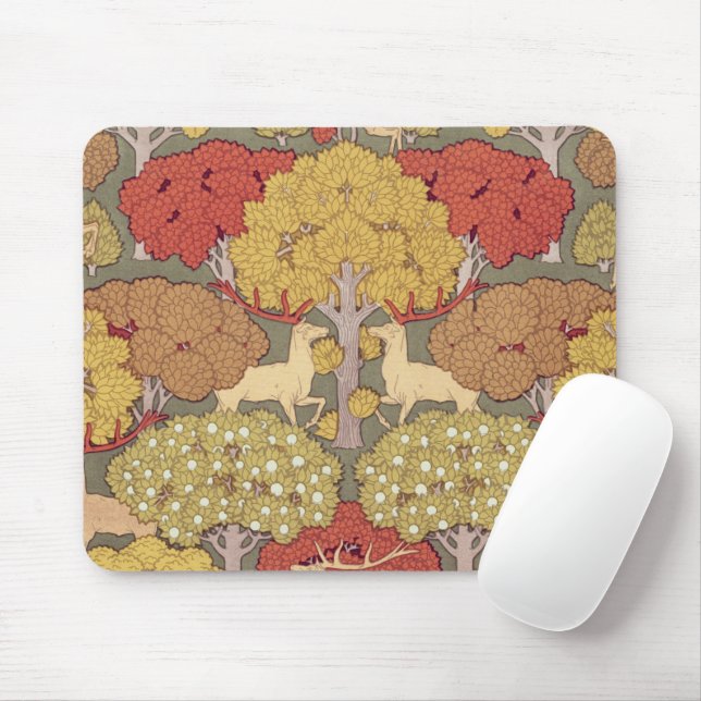 Vintage Stag Hirsch Wald Salbei Grün Muster Mousepad (Mit Mouse)