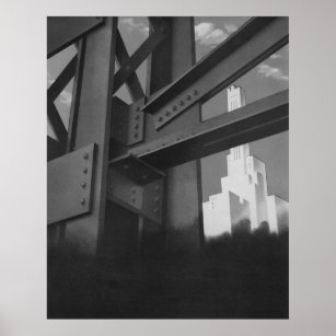 Vintage Stahlbauarchitektur Wolkenkratzer Poster