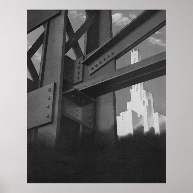Vintage Stahlbauarchitektur Wolkenkratzer Poster (Vorne)