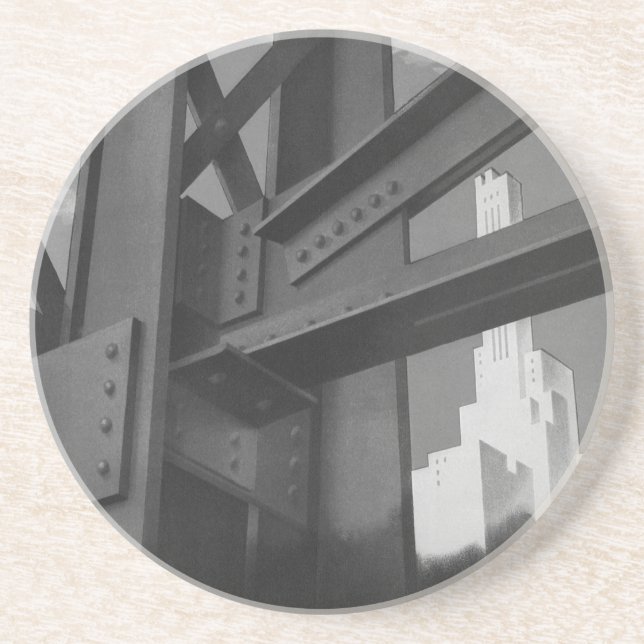 Vintage Stahlbauarchitektur Wolkenkratzer Sandstein Untersetzer (Vorne)