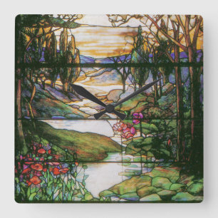 Vintage Stained Glass Clock Quadratische Wanduhr