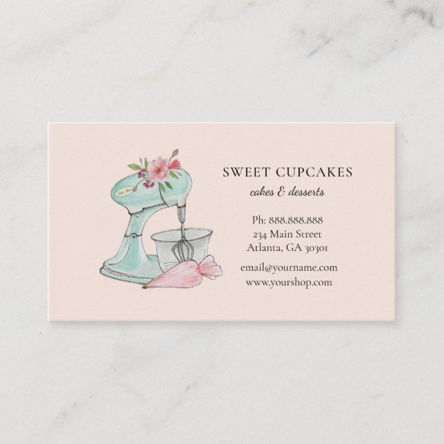 Vintage Stand Mixer rosa Bäckerei Business Card Visitenkarte (Vorderseite)