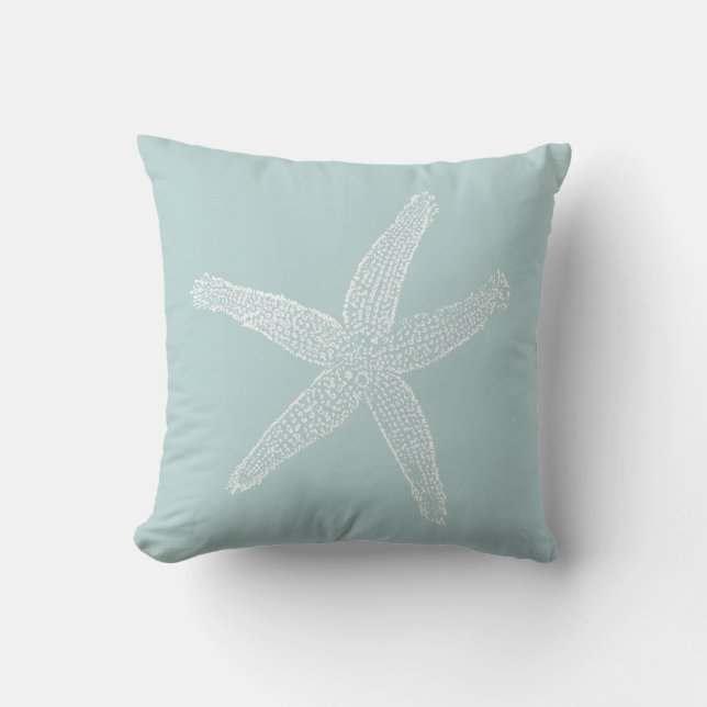 Vintage Starfish-Illustration PastellSeafoam Blau Kissen (Vorderseite)