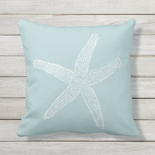 Vintage Starfish-Illustration PastellSeafoam Blau Kissen