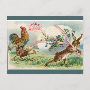 Vintage starker Hase, von Hühnern gejagt Postkarte