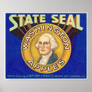 Vintage State Siegel Washington Äpfel Seattle Obst Poster