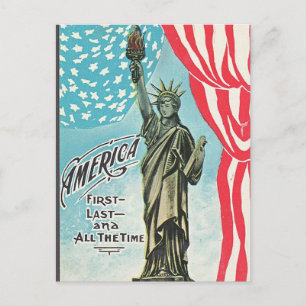 Vintage-Statue der Freiheit America First Postkart Postkarte