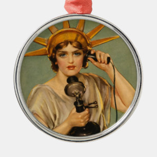 Vintage-Statue der Freiheit, WWI-patriotisches Kri Silbernes Ornament