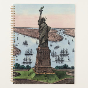 Vintage-Statue of Liberty-NYC-Hafen-Kunst 1885 Planer