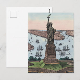 Vintage-Statue of Liberty-NYC-Hafen-Kunst 1885 Postkarte