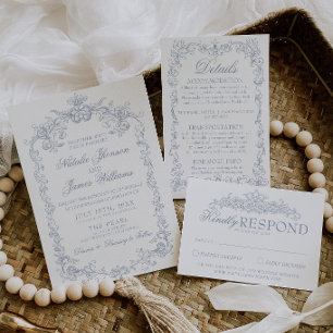 Vintage Staubblau Alte Klasse Hochzeit Einladung