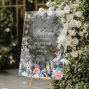 Vintage staubblaues Alice-im-Wunderland-Hochzeit Acrylschild