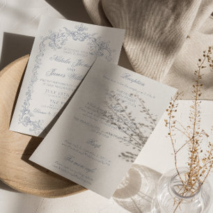 Vintage staubblaues Geld Alles-in-Einem-Hochzeit Einladung