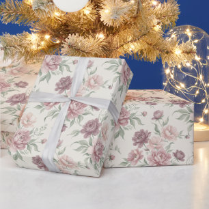 Vintage-Staubrose- und Mauve-Blumen-Geschenkpapier Geschenkpapier