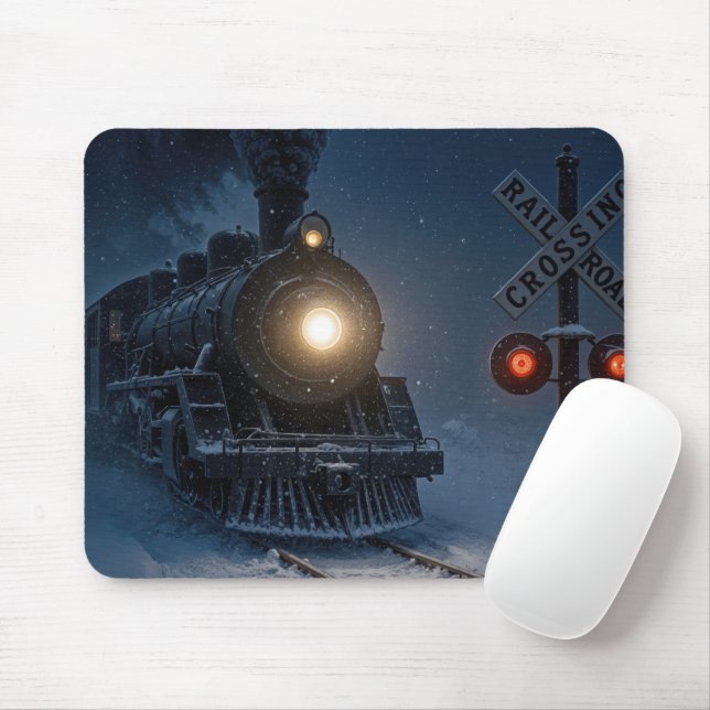 Vintage Steam Engine Locomotive In Winter Mousepad (Mit Mouse)