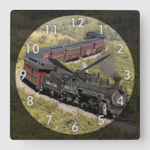 Vintage Steam Engine Train, C & TS-489 Quadratische Wanduhr